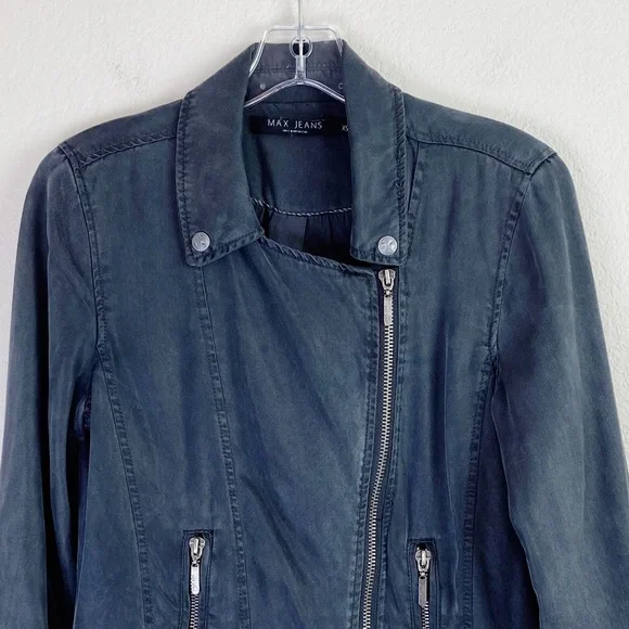 MAX JEANS Soft Stylish Tencel Grey Charcoal Moto Jacket Size XSmall - Picture 4 of 11